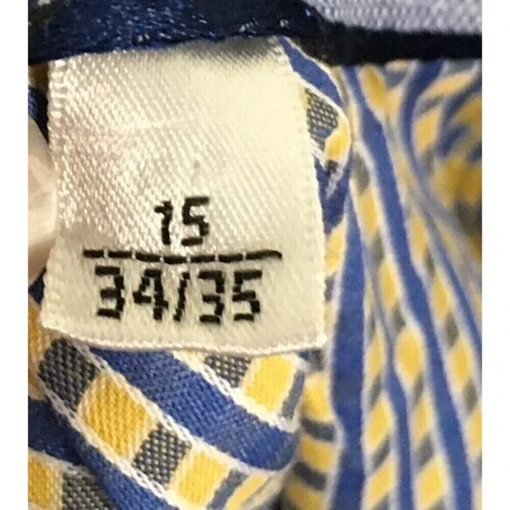 Bugatchi Vomo Dress Shirt Men's Size 15 34/25 Yellow Blue Long Sleeve